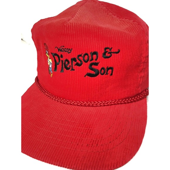 Vintage Corduroy Red Zip Back Hat Woody Woodpecker Embroidered Otto Cap - Picture 8 of 13